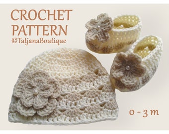 Crochet Pattern Baby Hat and Ballerina Booties, crochet baby hat pattern, crochet baby booties pattern, baby shoes crochet pattern PDF #27