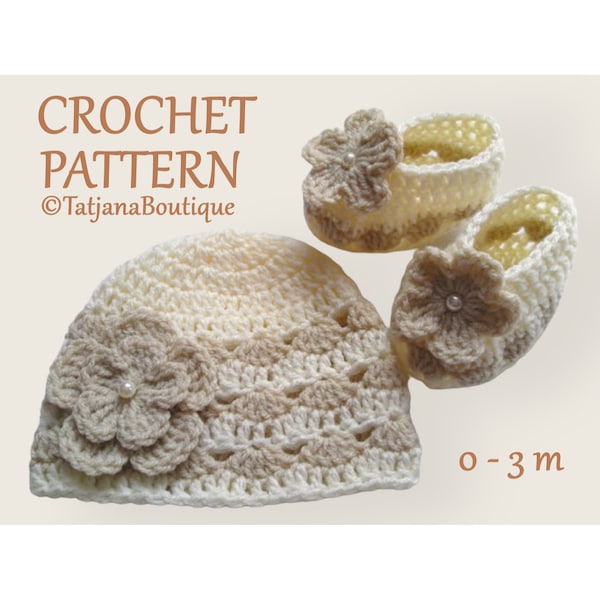 Crochet Pattern Baby Hat and Ballerina Booties, crochet baby hat pattern, crochet baby booties pattern, baby shoes crochet pattern PDF #27