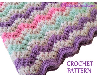 Crochet PATTERN Baby Blanket, Baby Blanket Crochet Pattern, pink lilac mint baby blanket crochet pattern, baby crochet pattern PDF #172