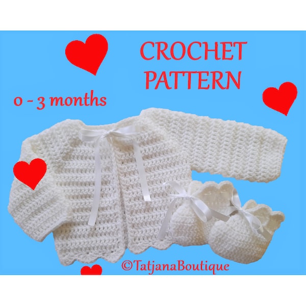Crochet Pattern Baby Cardigan and Booties, crochet baby cardigan pattern, baby booties crochet pattern, cardigan booties pattern PDF #104