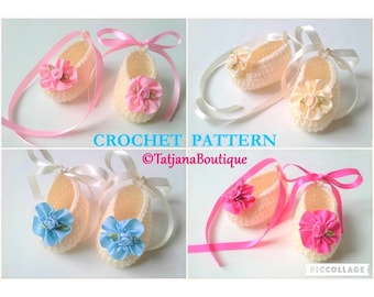 Crochet PATTERN Baby Ballerina Shoes Booties, crochet baby booties pattern, baby booties crochet pattern satin ribbon, satin flower, PDF #17