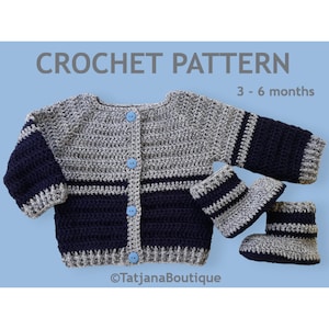 Crochet Pattern Baby Cardigan Booties, crochet baby cardigan booties pattern, crochet baby clothes pattern, crochet baby boy pattern PDF#103