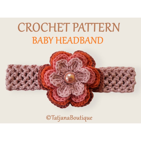 Crochet Pattern Baby Headband, cotton baby stretchy headband with flower crochet pattern, crochet flower pattern, baby hair band PDF #155