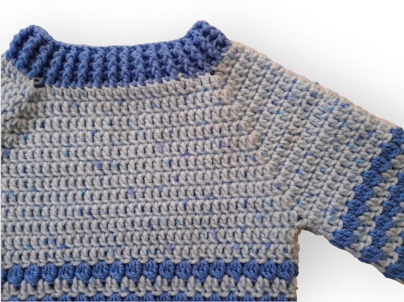 Crochet Baby Sweater, crochet baby clothes blue jumper, unisex baby crochet sweater jumper, blue baby sweater size 6 12 months image 3