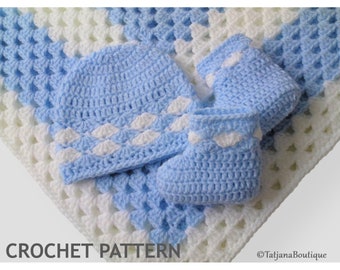 Crochet Pattern Baby Blanket Hat and Booties, baby blanket crochet pattern, crochet baby blanket pattern, baby crochet hat booties, PDF #35