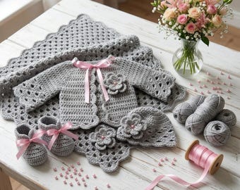 Crochet Pattern Baby Blanket, Hat, Cardigan & Booties, PDF#59