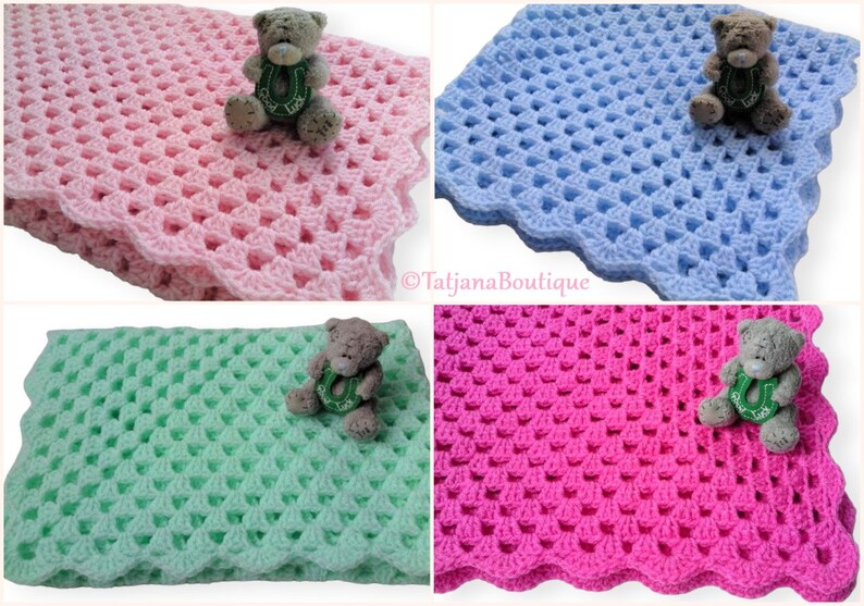 Crochet Baby Blanket, Baby Crochet Blanket, Baby Blue Pink Mint Crochet Blanket, Baby Shower Gift Baby Blanket, Newborn Baby Blanket Gift image 2