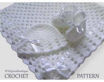 Crochet PATTERN Baby Blanket, Hat and Booties, crochet baby blanket pattern, baby hat crochet pattern, baby booties crochet pattern PDF #4