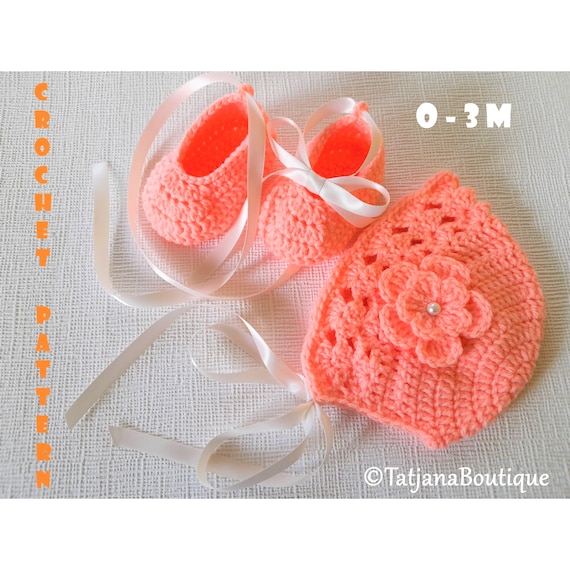 Crochet Pattern Baby Bonnet and Booties, Baby Hat Booties Crochet
