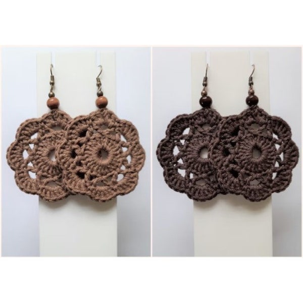 Crochet earrings, handmade earrings, boho earrings, handmade jewellery gift earrings, cotton crochet earrings, light brown crochet earrings