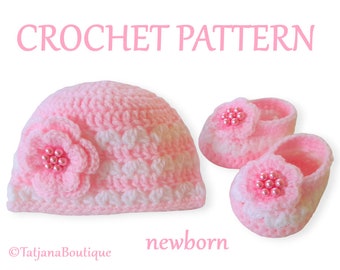 Crochet PATTERN Baby Hat Booties, crochet baby hat pattern, crochet baby ballerina shoes booties pattern, flower crochet pattern, PDF #123.