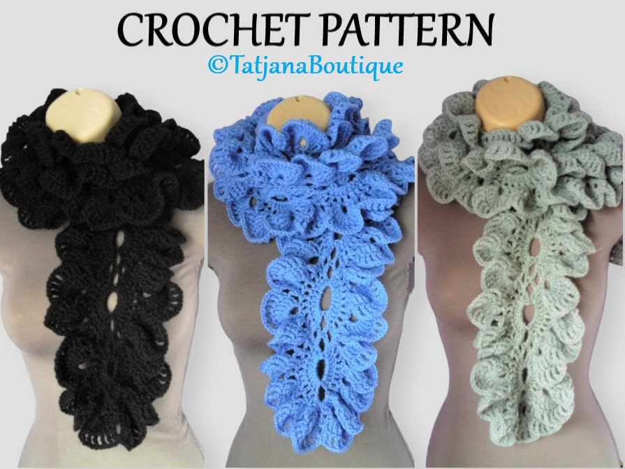 Crochet Ruffle Scarf Pattern, Women's Neck Warmer, PDF #62 - Etsy