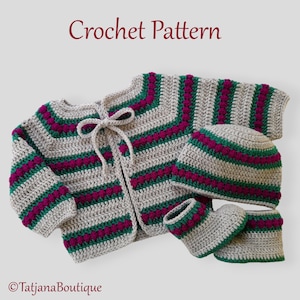 Crochet Pattern Baby Cardigan, Hat and Booties, crochet baby cardigan sweater hat shoes pattern, crochet clothes baby pattern PDF #130