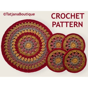 Patrón de crochet para posavasos, juego de manteles individuales con diseño de mandala, patrón de crochet para posavasos, patrón de crochet de mandala, patrón de crochet para manteles individuales PDF n.° 142.