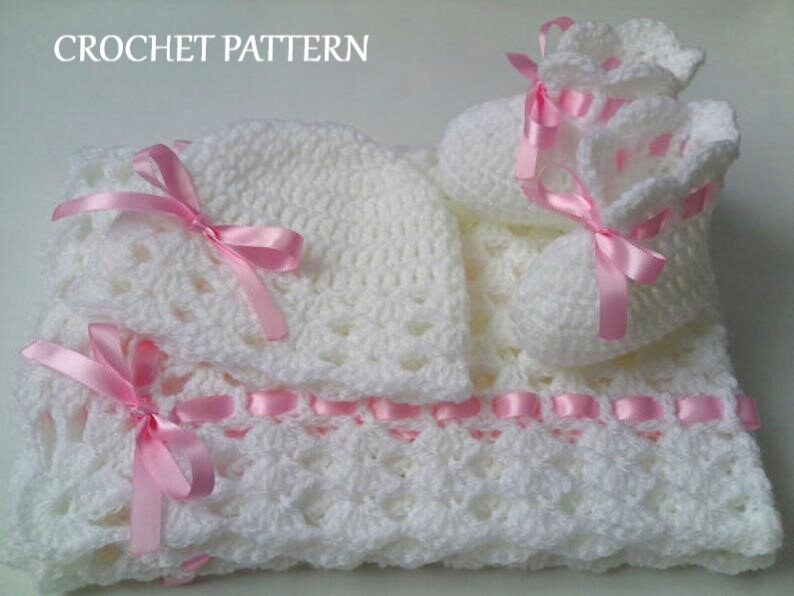 Crochet Pattern Baby Blanket Hat Booties Baby Blanket Crochet Etsy UK
