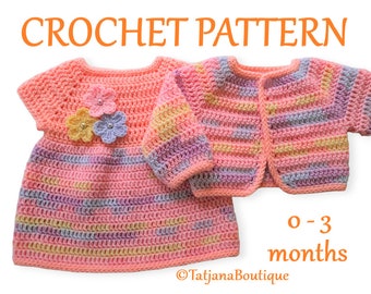 Crochet Pattern Baby Dress and Bolero Cardigan, crochet baby cardigan dress pattern, baby crochet pattern, crochet flowers pattern PDF #152