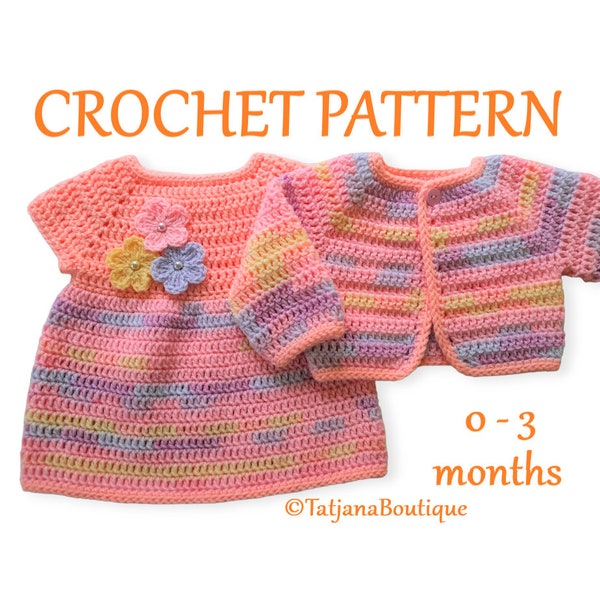 Crochet Pattern Baby Dress and Bolero Cardigan, crochet baby cardigan dress pattern, baby crochet pattern, crochet flowers pattern PDF #152