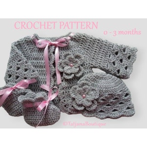 Crochet Pattern Baby Hat Cardigan and Booties, baby clothes crochet pattern, crochet baby cardigan sweater hat booties shoes pattern PDF#110