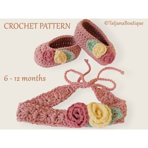Crochet Pattern Baby Headband Ballerina Booties, tie back crochet pattern, headband booties crochet pattern, crochet flowers pattern PDF #72