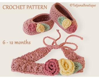 Crochet Pattern Baby Headband Ballerina Booties, tie back crochet pattern, headband booties crochet pattern, crochet flowers pattern PDF #72