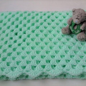 Crochet Baby Blanket, Soft Acrylic Yarn, Baby Shower Gift, 3 sizes, 4 colours Mint