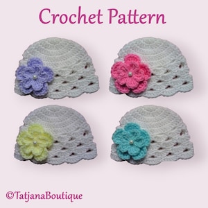 Crochet Pattern Baby Hat, baby crochet hat pattern, crochet flower pattern, baby hat crochet pattern, baby girl crochet hat pattern PDF #158