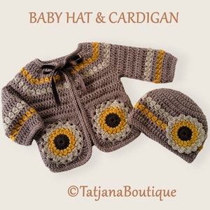 Crochet Pattern Baby Cardigan and Hat, crochet baby clothes pattern, crochet pattern baby sweater cardigan and hat crochet flowers, PDF #150