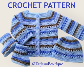 Crochet Baby Cardigan, Hat and Booties Pattern, 0-3 Months, PDF #133