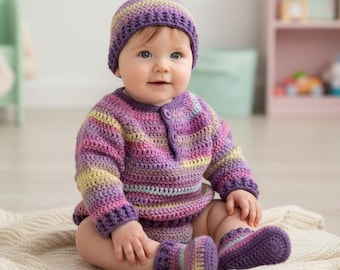Häkelanleitung Baby Pullover, Mütze und Schühchen, PDF #186