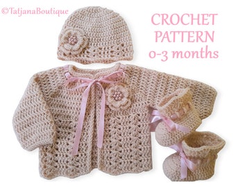 Crochet Pattern Baby Cardigan Hat Booties, crochet baby clothes pattern, crochet pattern baby sweater cardigan hat booties flowers, PDF #84