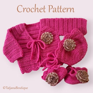Crochet Pattern Baby Cardigan, Bonnet and Booties, crochet baby cardigan sweater hat shoes pattern, crochet clothes baby pattern PDF #193