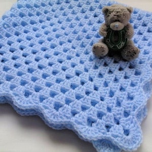 Crochet Baby Blanket, Soft Acrylic Yarn, Baby Shower Gift, 3 sizes, 4 colours Baby Blue
