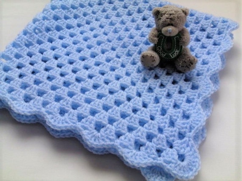 Crochet Baby Blanket, Soft Acrylic Yarn, Baby Shower Gift, 3 sizes, 4 colours Baby Blue