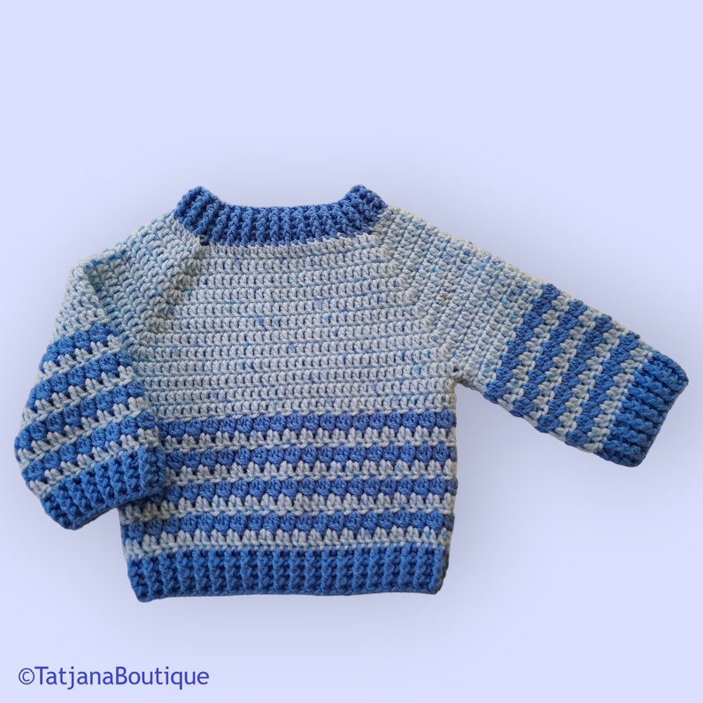 Crochet Baby Sweater, crochet baby clothes blue jumper, unisex baby crochet sweater jumper, blue baby sweater size 6 12 months image 1