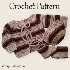Crochet Pattern Baby Cardigan, Bonnet and Booties, crochet baby cardigan sweater hat shoes pattern, crochet clothes baby pattern PDF #127