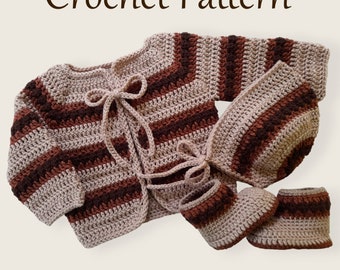 Modello all'uncinetto per cardigan, cappellino e scarpine da neonato, modello all'uncinetto per cardigan, maglione, cappello e scarpine da neonato, modello all'uncinetto per vestiti da neonato in PDF #127