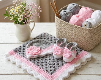 Crochet Pattern Baby Blanket, Hat and Booties, Baby Shower Gift, PDF43