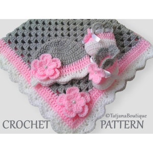 Crochet Pattern Baby Blanket, Hat and Booties, baby blanket crochet pattern, crochet baby blanket pattern, crochet hat booties pattern PDF43