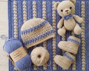 Crochet Baby Blanket, Hat and Booties Pattern, PDF#94