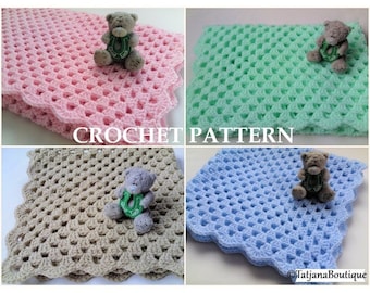 Crochet PATTERN Baby Blanket, crochet baby blanket pattern, baby blanket crochet pattern, blue pink mint beige baby blanket pattern PDF file