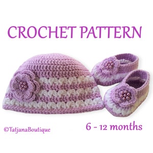 Crochet PATTERN Baby Hat Booties, crochet baby hat pattern, crochet baby ballerina shoes booties pattern, flower crochet pattern, PDF #125.