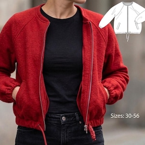 Raglan Zip-Up Jacket Sewing Pattern, Women’s Coat PDF (Sizes 30–56) (Instant Download)