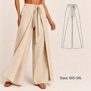 Wrap Palazzo Pants PDF Sewing Pattern | Wide Leg Summer Trousers (Digital Download)