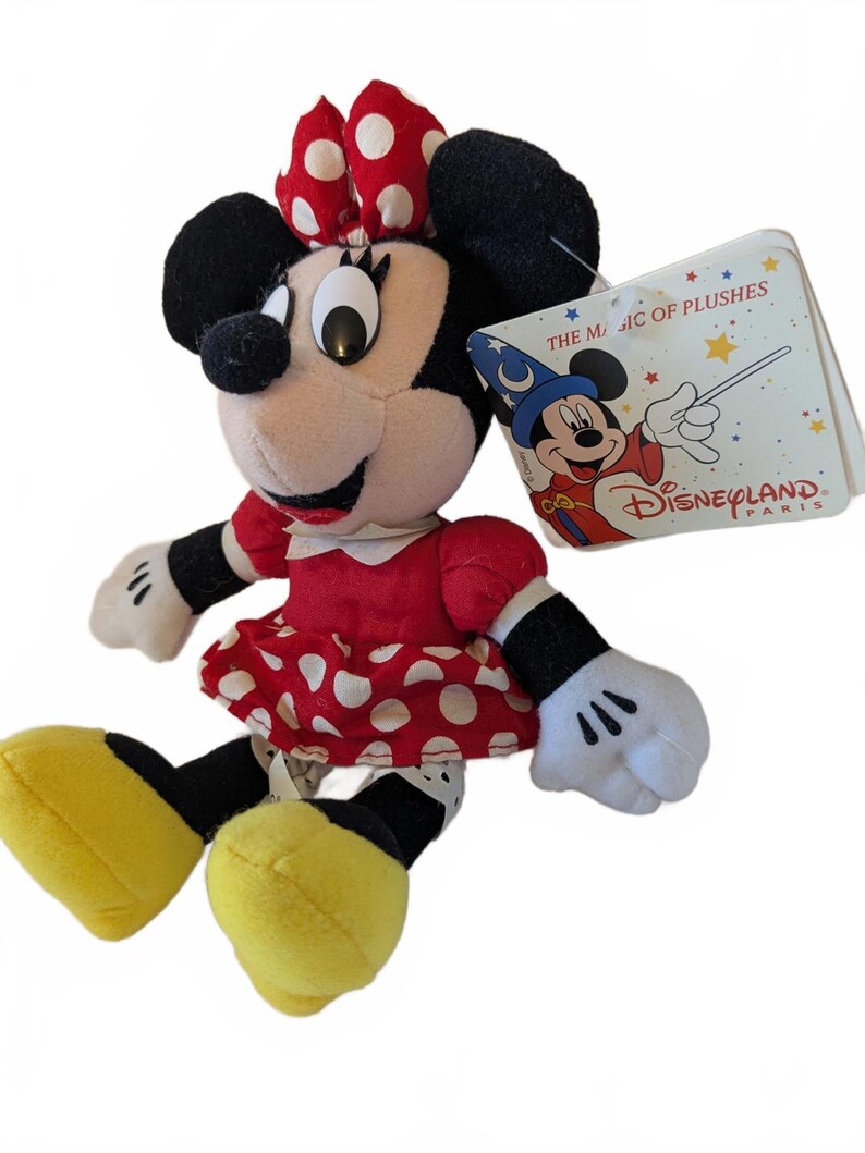 Peluche vintage de Minnie Mouse de Disneyland París, año 2000, con etiqueta litográfica, 21 cm. imagen 3