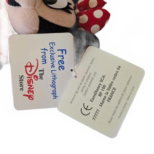 Peluche vintage de Minnie Mouse de Disneyland París, año 2000, con etiqueta litográfica, 21 cm. imagen 4