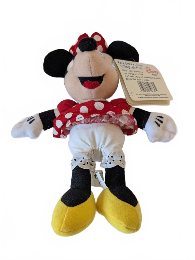 Peluche vintage de Minnie Mouse de Disneyland París, año 2000, con etiqueta litográfica, 21 cm. imagen 8