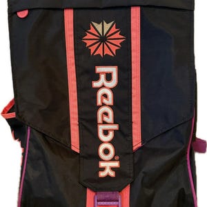 Vintage Reebok Classic-rugzakrugzak uit de jaren 90 in zwart en roze
