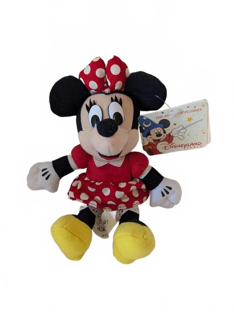 Peluche vintage de Minnie Mouse de Disneyland París, año 2000, con etiqueta litográfica, 21 cm. imagen 1
