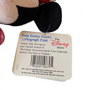 Peluche vintage de Minnie Mouse de Disneyland París, año 2000, con etiqueta litográfica, 21 cm. imagen 5