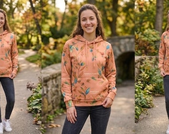 Floral Hoodie for Women, Autumn Aesthetic Pullover Hoodie, Botanical Print Sweatshirt, Cozy Fall Hoodie, Casual Streetwear, Gift for Her